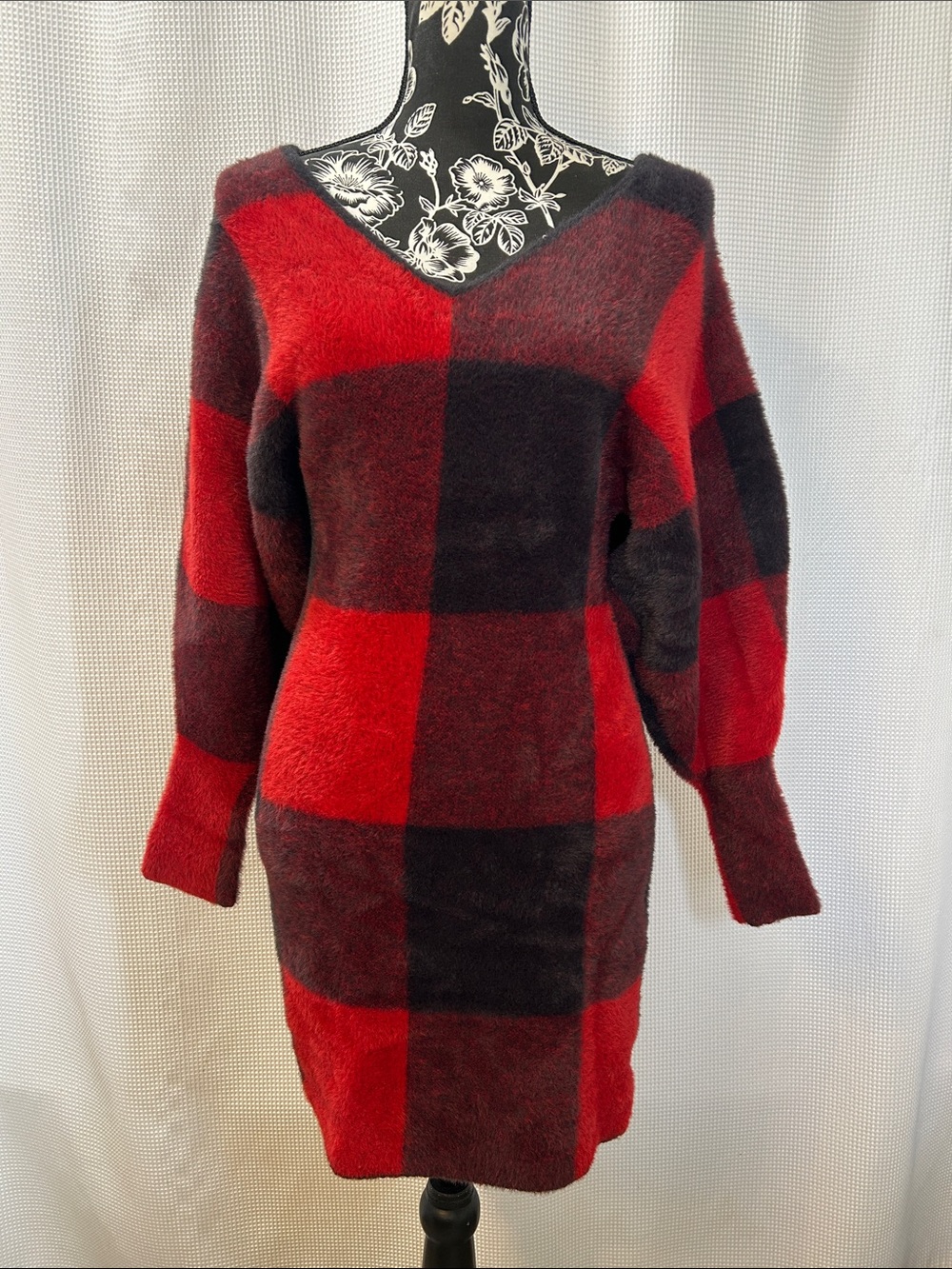 H&M Red Black Plaid Tarten Sweater Dress Party Holiday Women S